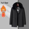 Yalu Men's Thickened Fleece-Lined Detachable Fur Collar Cotton Jacket