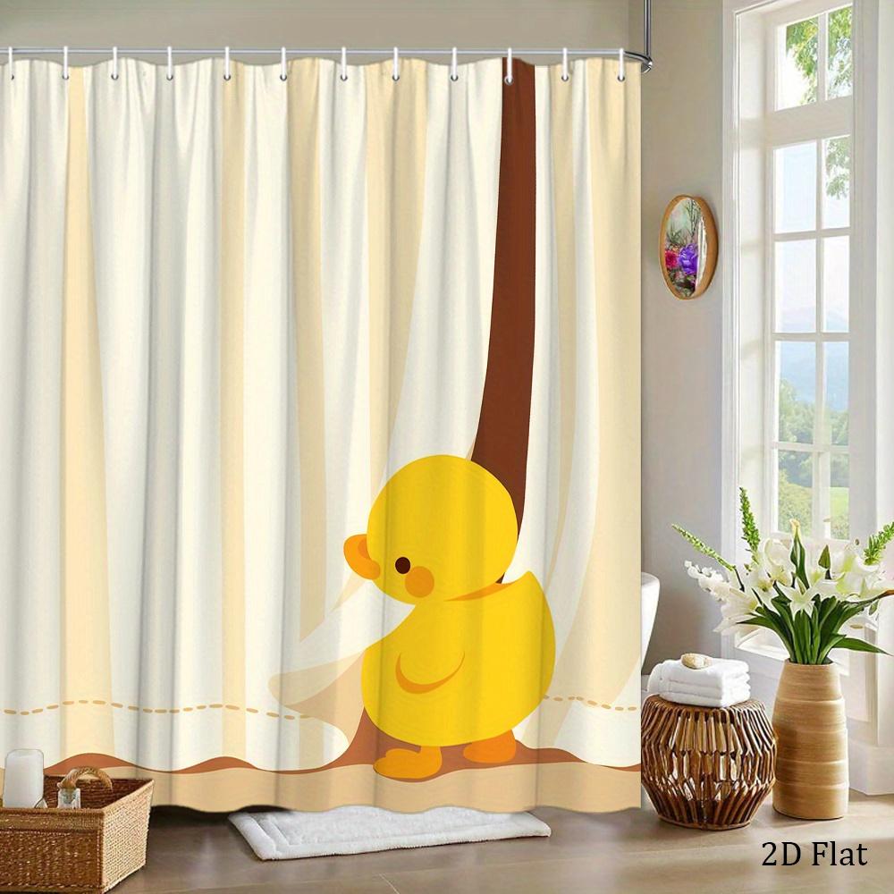 

Cute Yellow Duck Shower Curtain Playful Rubber Duck On Striped Background Polyester Bath Curtain With 12 Hooks For Kids Decor W60H190(CM)-1 Pcs