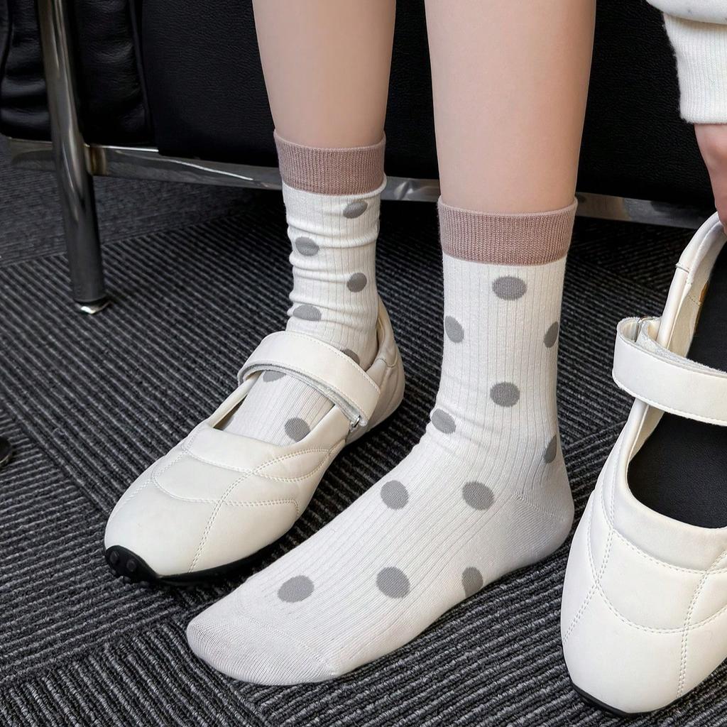 6 Pairs of Women'S Socks with Contrasting Colors, Polka Dots, in Candy Colors, Cute And Stylish, Mid-Calf Length, Korean Style