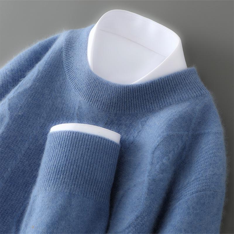 Men s 100% Pure Wool Thick Round Neck Sweater – Solid Color Knitwear, Casual Winter Base Layer XXXL