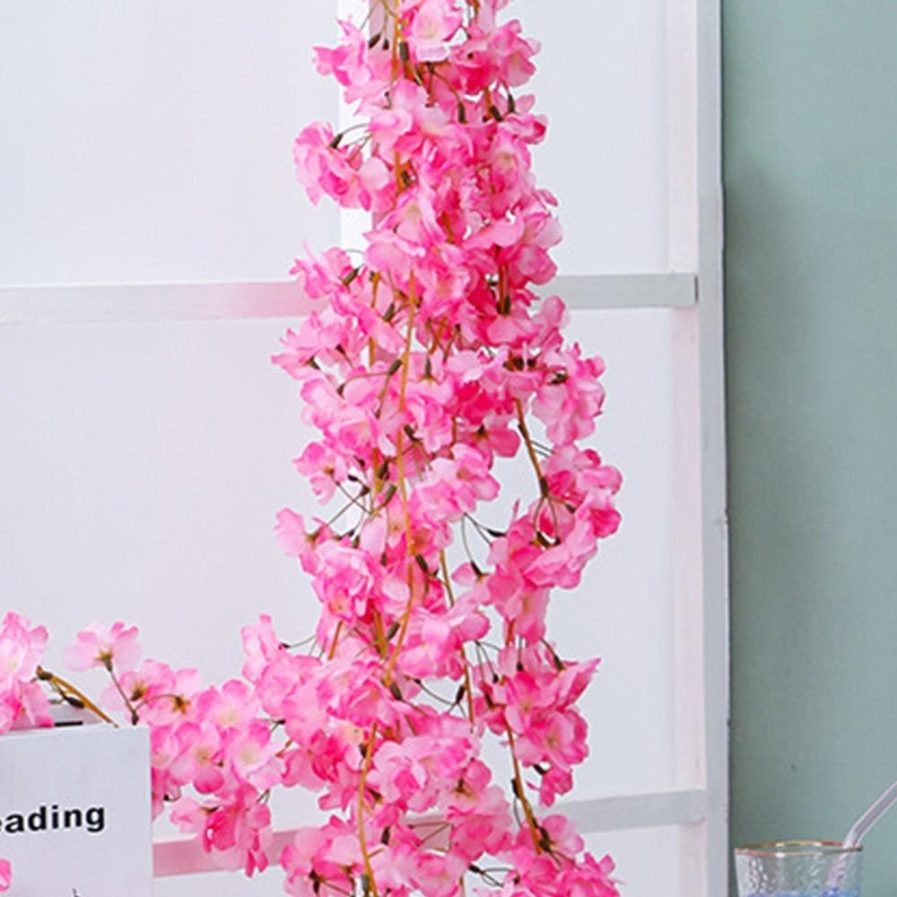 Silk Material Cherry Flower Vine Rose Red Color Hanging Silk Flowers Party Decor