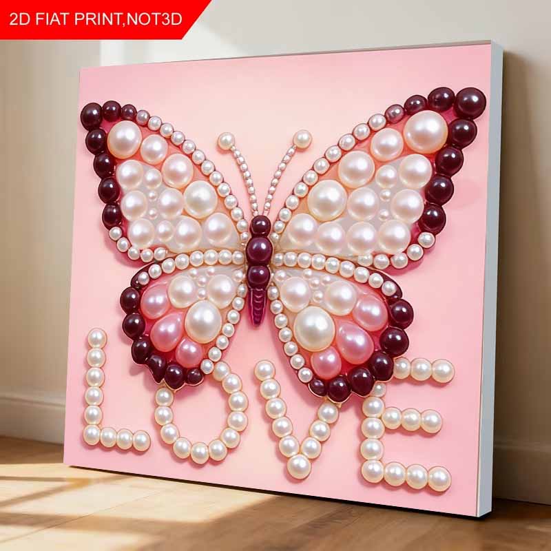 Butterfly and Love Full 5D DIY Pearl Gem Art Diamond Painting Kits for Adults/Beginners Gift Idea Home Decor 11.81x11.81in