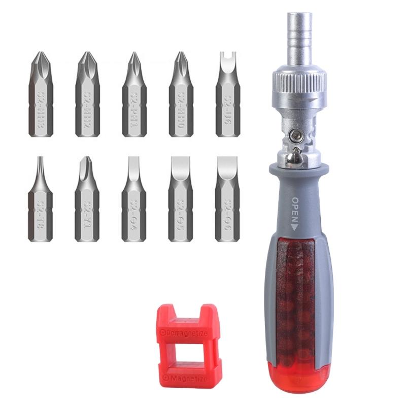 10 in 1 Multipurpose Ratchet Screwdriver Adjustable Rotation Screwdriver with Bits for Tight Space and Quick Repairs