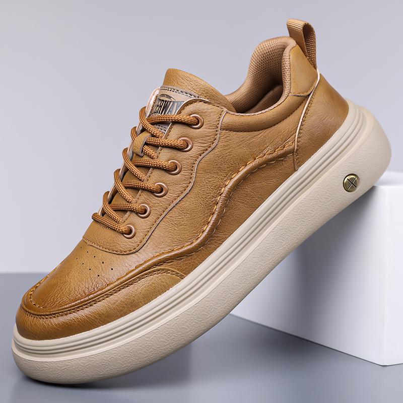 Genuine Leather Shoes Men Footwear Soft Leather Mens Casual Shoes Flat Trendy Platform Sneakers High-quality Outdoors Walk Brown
