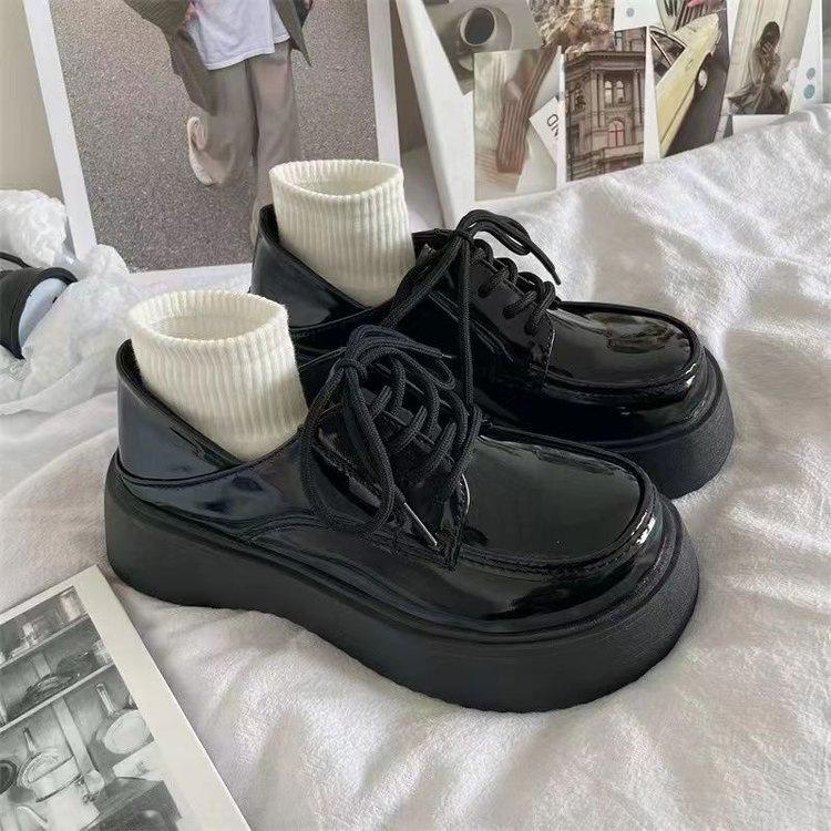 Platform-soled college British style jk small leather shoes women's 2025 new autumn explosion black work loafers single shoes