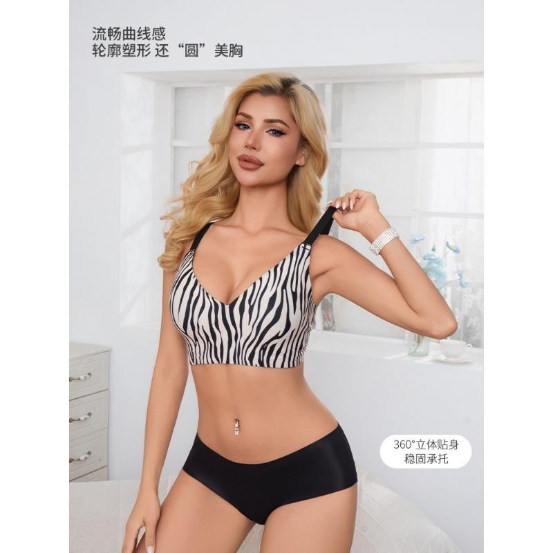 Sexy Leopard Print Women Wireless Breathable Thin Comfortable Push Up Bra