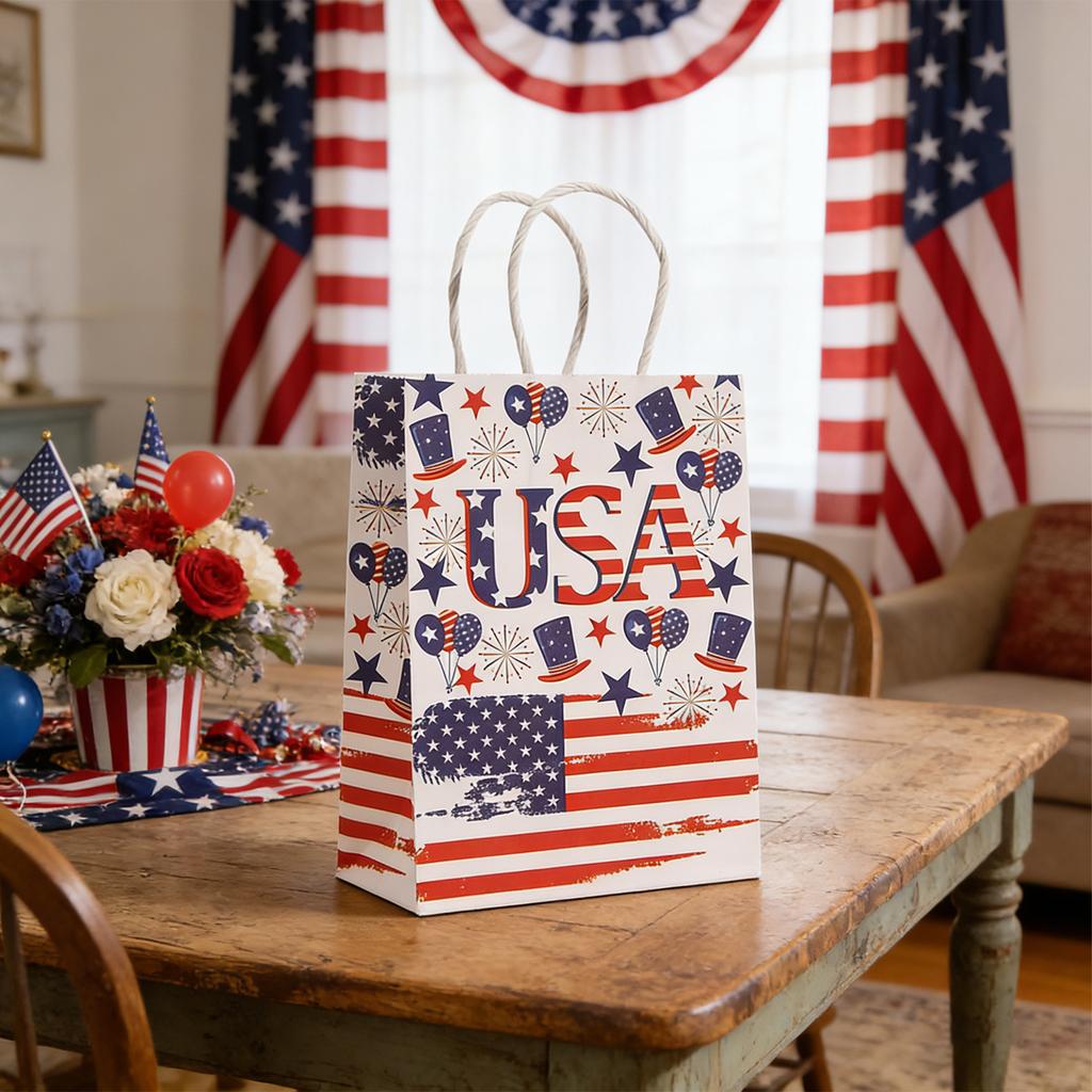 US Independence Day Themed Gift Packaging Bags Kraft Paper Bags Holiday Handbags