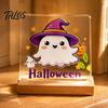 Office Tabletop Accessories Halloween Ghost Acrylic Ornament with Wooden Base, Double Sided Holiday Gift for Friends Printed Table Sign Home