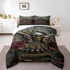 3 Piece Bedding Set with Duvet Cover and 2 Pillowcases - Guns N Roses Greatest Hits Badge Print - Leather Skull Revolver Decor