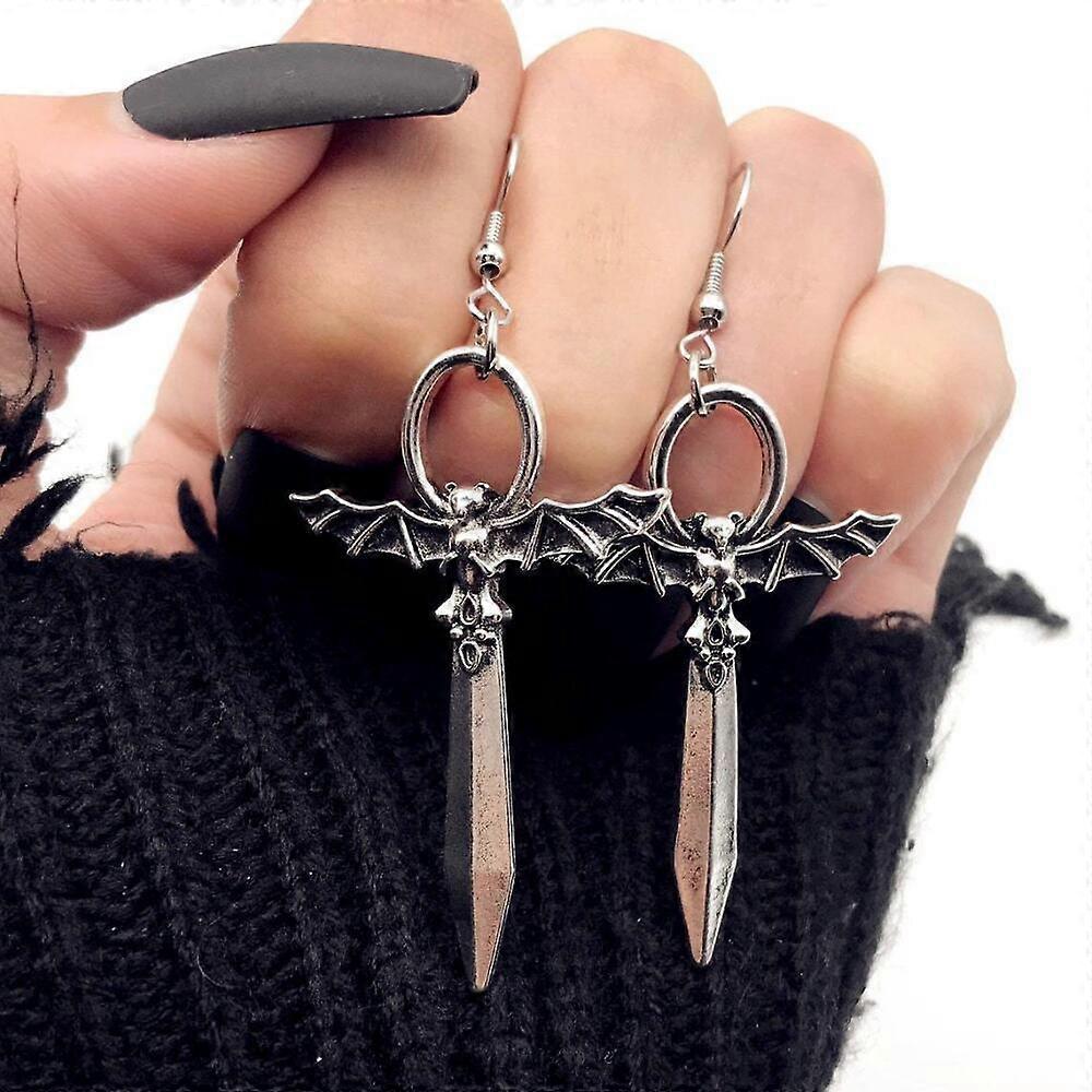 Punk Eardrop Bat Swords Pendant Earrings Gothic Bat Earrings Halloween Gift