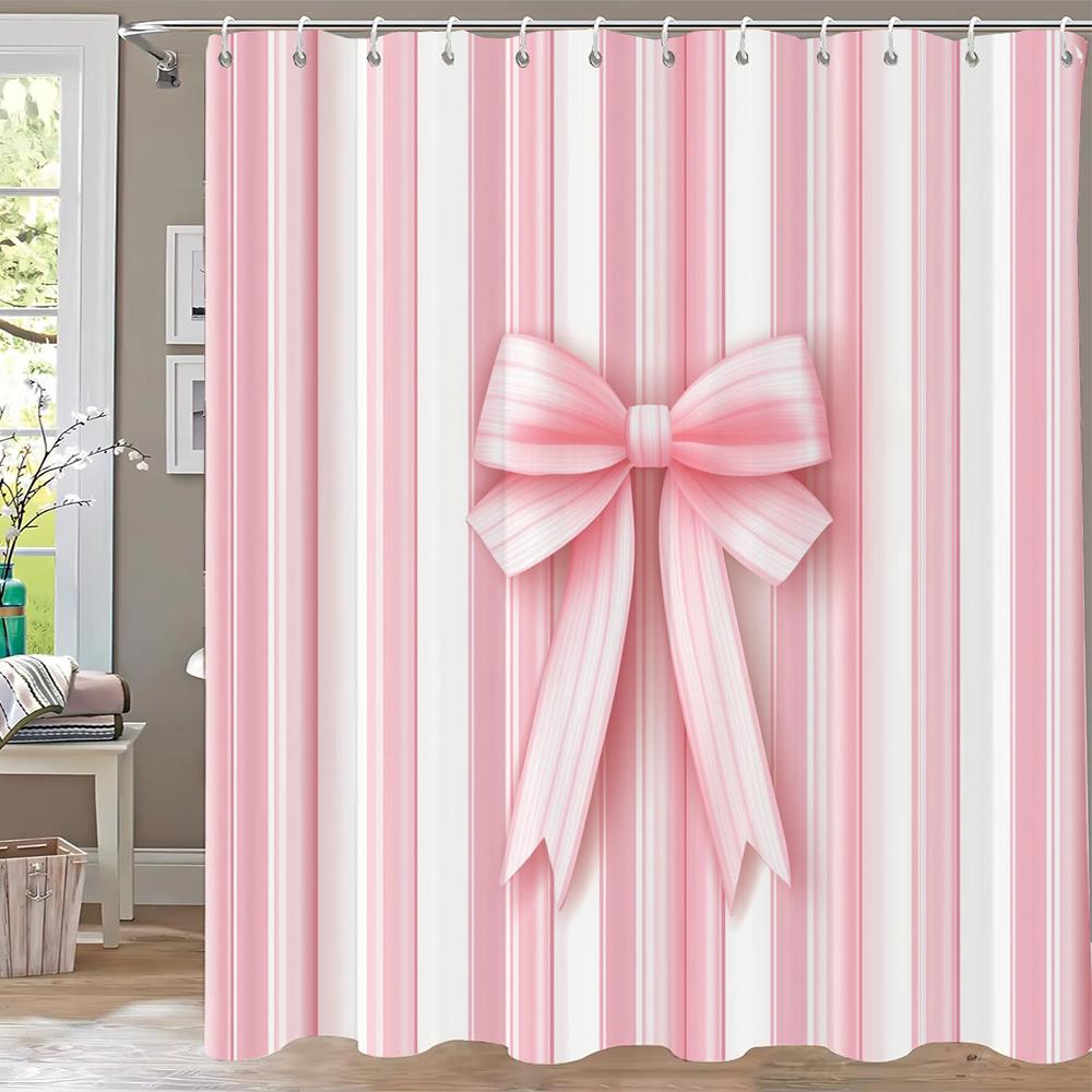 1ks Moderní Růžová Mašle Sprchový Závěs Koupelnové Závěsy S Háčky, Tištěný Závěs Dívčí Domácí Dekorace Závěs