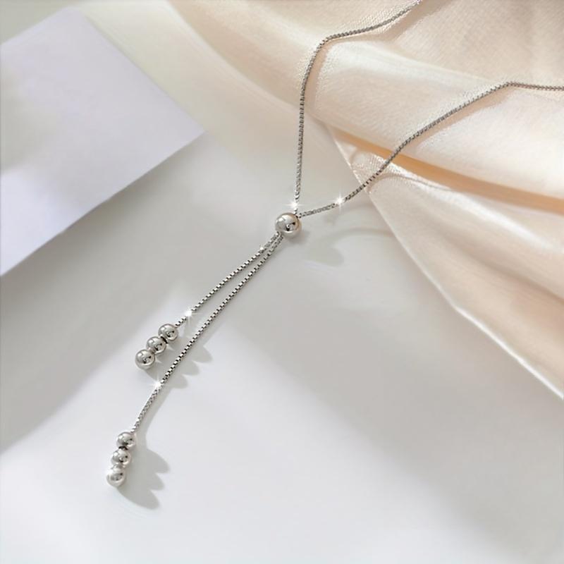 Elegant fringed necklace,suitable for ladies,with adjustable bead sliver,simple and classic design,silver-plated,anti-allergy,suitable for all seasons