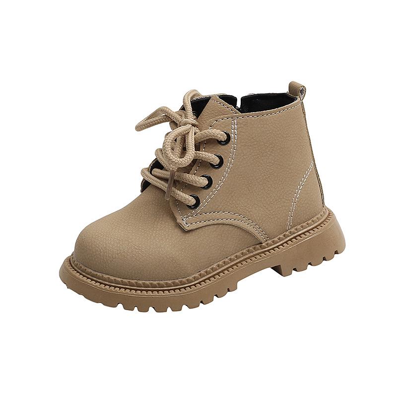 Gelbe, rutschfeste Martin-Stiefel aus Leder für Kinder für Jungen und Mädchen – Frühjahr/Herbst 2024. Kurze Stiefel von Internet Celebrity.