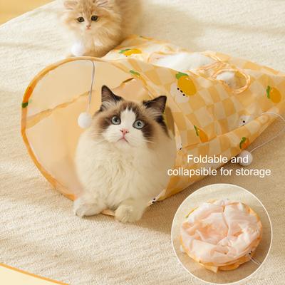 Katzen-Tunnel-Tasche für Wohnungskatzen Faltbarer Haustier-Tunnel Knisterbeutel mit Plüschbällen Interaktives Versteckspiel Katzen-Spielzeug