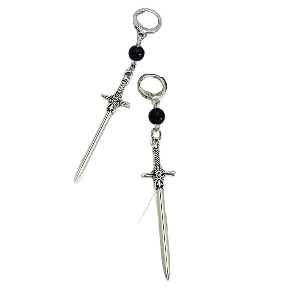Dark Aesthetics Gothic Sliver Color Cross Sword Pendant Dangle Earrings for Women Halloween Witchcraft Jewelry Rock Accessory