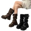 Mid Length Boots for Women 2025 New Style Thick Soled Height Increasing Short Boots, Fashionable Retro Anti Slip Leather Boots