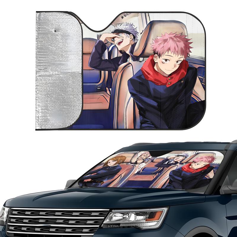 J-Jujutsu Kaisen Anime Car SunShade Windshield Foldable Three-layer Insulation Sunshade By Suction Cup Blocks UV Rays Sun