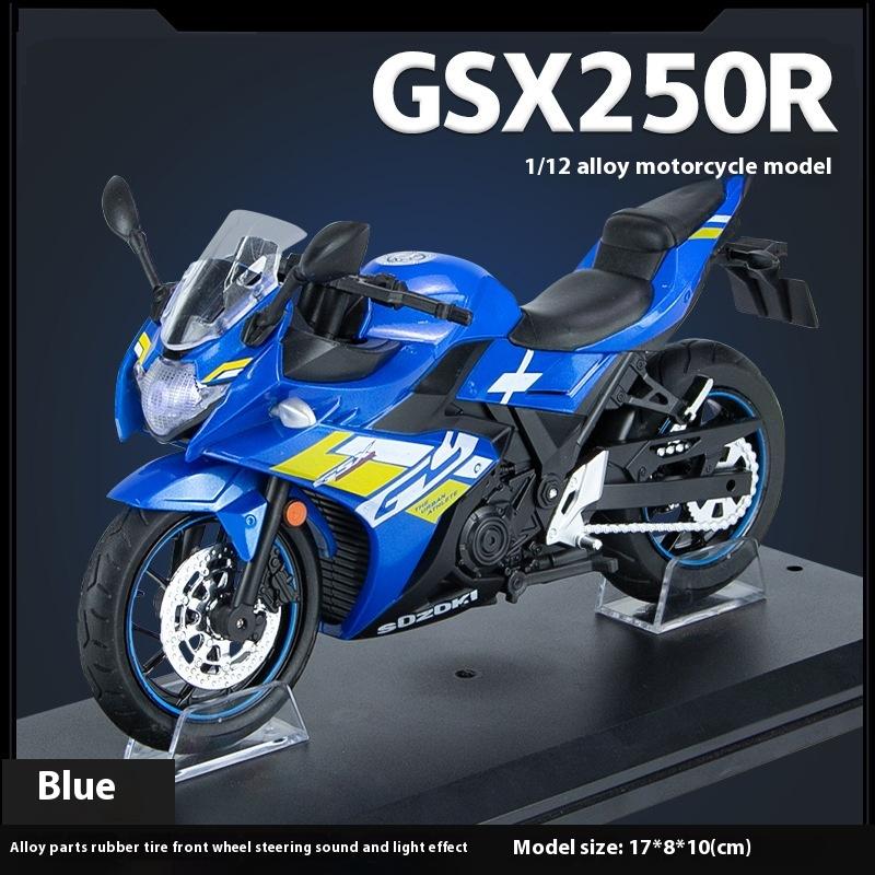 1/12 Scale Suzuki GSX-250R Motorcycle Toy Alloy Diecast Model Sound and Light Toys Rubber Tires Miniature Racing Model Present for Kid