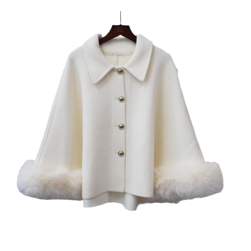 Autumn and Winter New Knitted Double-sided Woolen Cloak Light Luxury Fluff High-end Temperament Coat Shawl Women