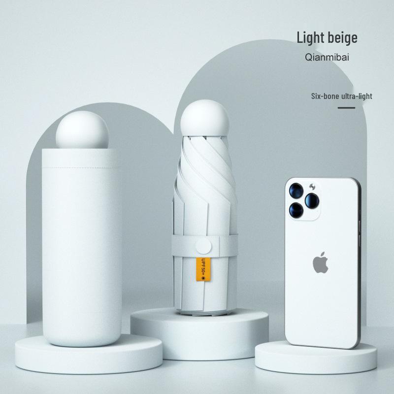 Compact Dual-Use Sun and Rain Umbrella with Black Glue Sunshade - Stylish Ladies' 5-Fold Capsule Design