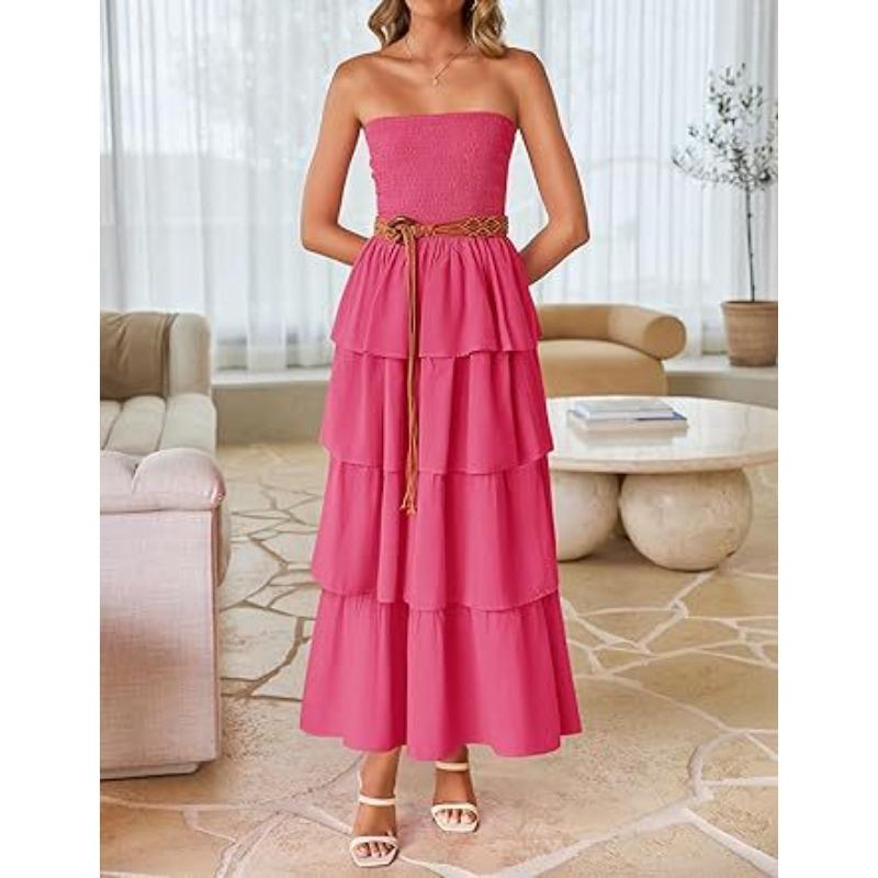Women's Explosive Sleeveless Off-the-shoulder Pleated Layered Tube Top Long Vest Skirt