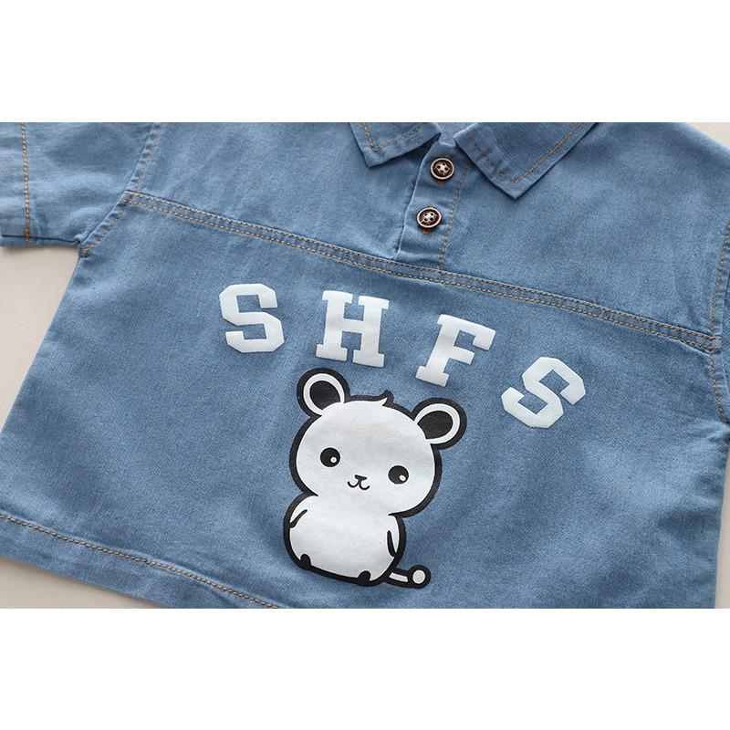 Boys Summer Suit Baby Western Style Korean Summer Children's Denim Bear Short-sleeved Two-piece Suit