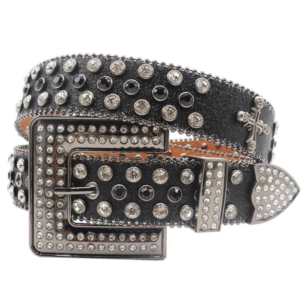 Design Crossman Square Rhinestone Buckle Western Rhinestone Denim Trend Belt Party Stage