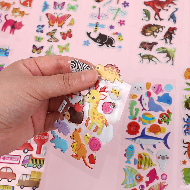 10Sheets 3D Bubble Stickers Cartoon Animal Cars Sticker Kids Boy Girl Birthday Party Favors Pinata Fillers Scrapbooking Gift Toy