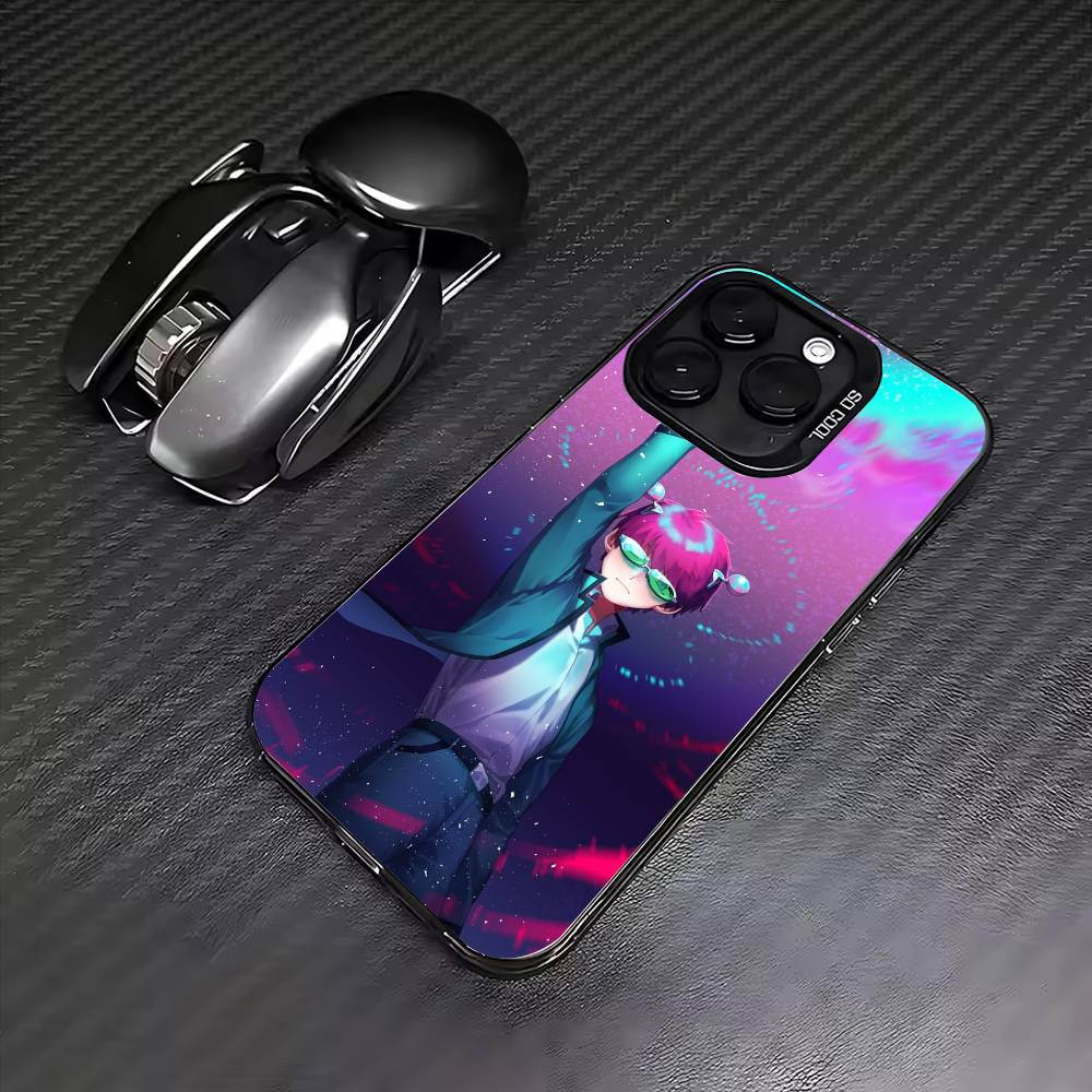 Anime S-Saiki Kusuo Phone Case For iPhone17,16,15,14,13,12,11 Plus,Pro Max Colored Silver Plated Inside Cover