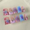 10pcs Handmade Pink French Short Duckbill Press On Nails With Rhinestone Flower Decor Fake Nail Tips Set