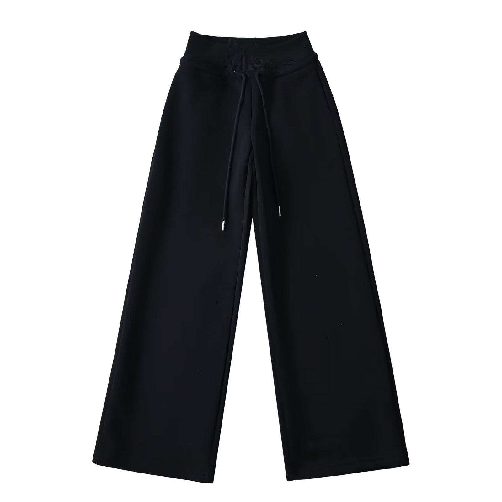 

Брюки с низкой посадкой, широкими штанинами и узкой версией для женщин, с высокой талией и ниспадающим ощущением, свободные и универсальные повседневные брюки до пола, длинные брюки L чёрный