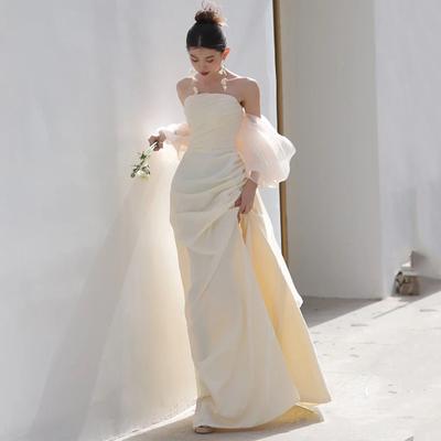 French Tube Top Light Wedding Dress Temperament Spring New Mori Satin Welcome Dress Fishtail Thin Dress