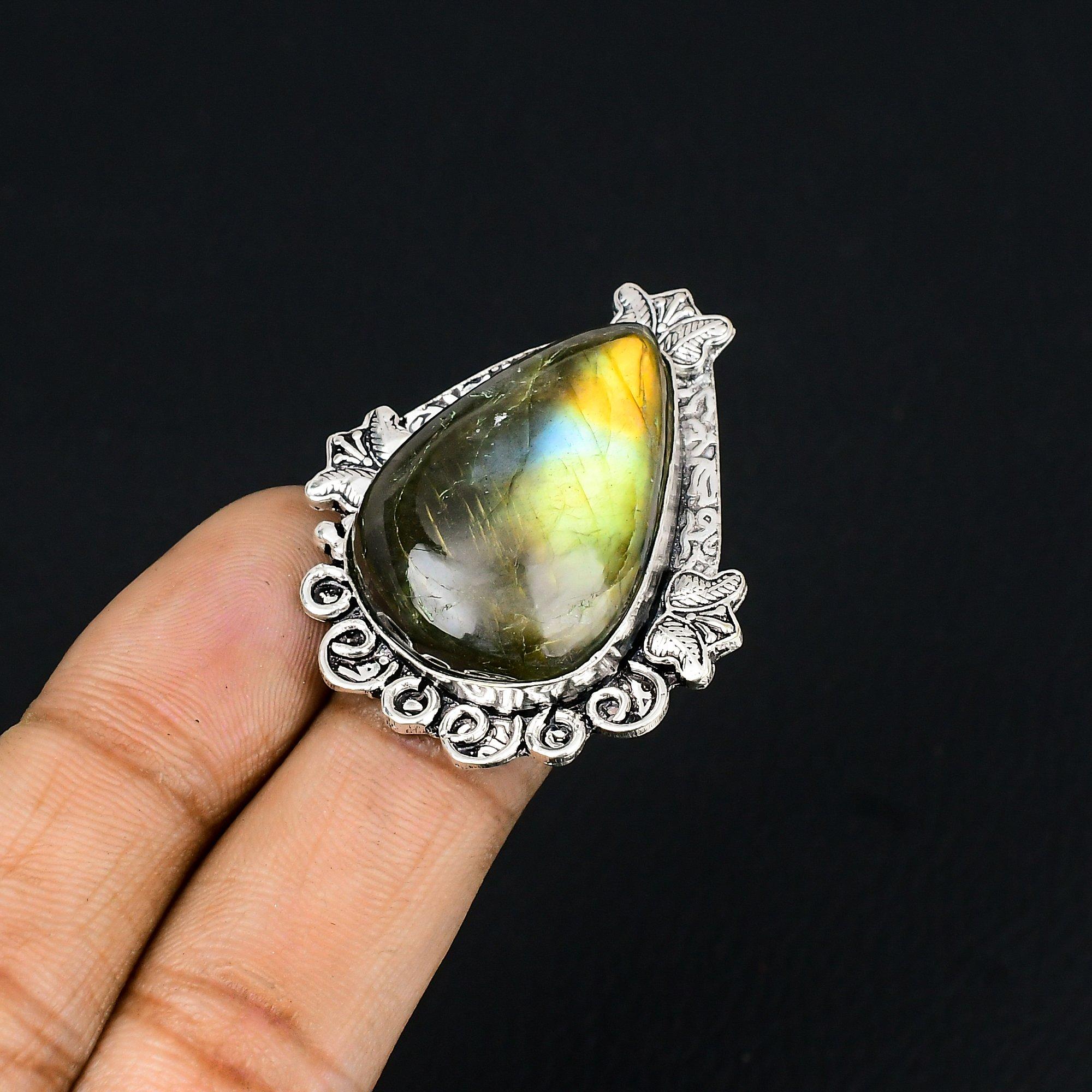 Daughters Day Sale Labradorite Stone 925 Sterling Silver Solitaire Ring Size 6 6