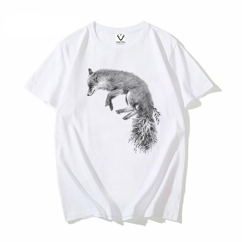 

Printing Print Graphic Fox jump Summer Cute 90s Fashion Clothes Tees Tops T Shirt mens TShirt S