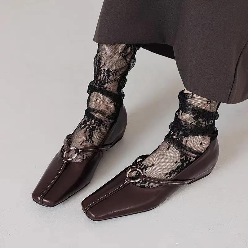 Women Square Toe Heels Shoes Designer Leather Loafers Autumn 2024 Trend Retro Fad Rock Cozy Shallow Pumps Zapatillas De Mujer