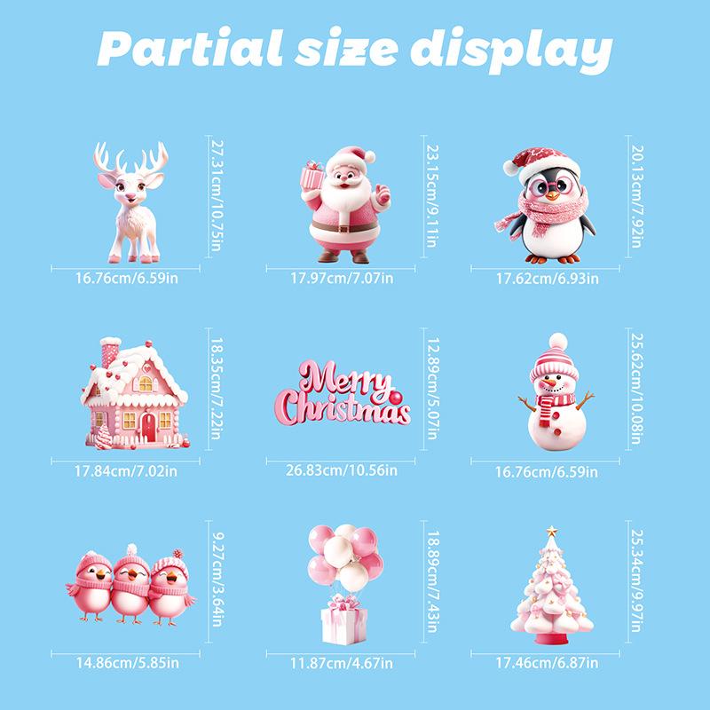 Pink Christmas Wall Stickers Christmas Trees Christmas Wooden Houses Static Stickers Festival Party Decor Glass Stickers