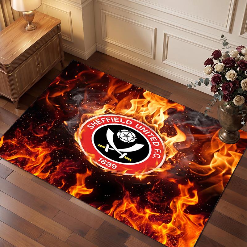 Sheffield United Football Print Crystal Velvet Rug, Comfortable Water Absorbent Non Slip Indoor Floor Carpet