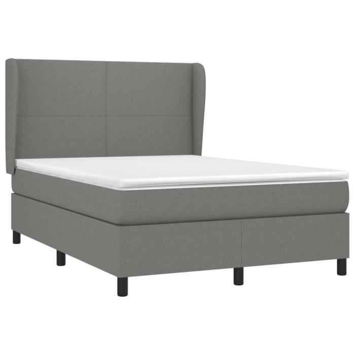 VidaXL Lit à sommier tapissier avec matelas Gris foncé 140x190cm Tissu - Modèle 3127798