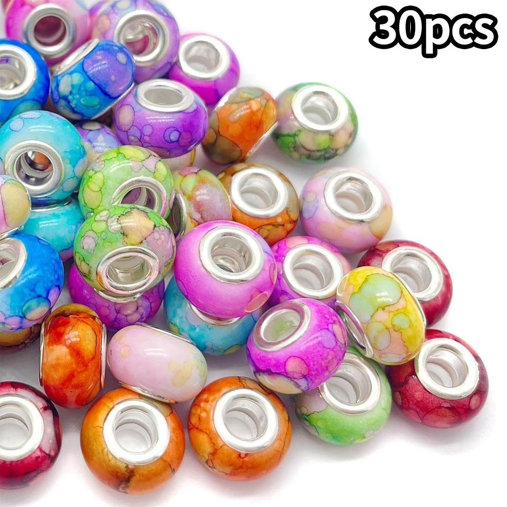 

30/50 шт. Полимерные бусины с большим отверстием в европейском стиле, креативные персонализированные декоративные бусины в стиле чернил, для DIY браслетов, ожерелий, серег, брелоков, цепочек для ног 30pcs