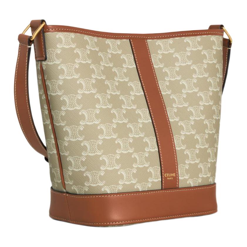 Celine Triomphe Monogram Canvas And Leather Bucket Bag Women Bags Beige Brown 191442FLC-02GR