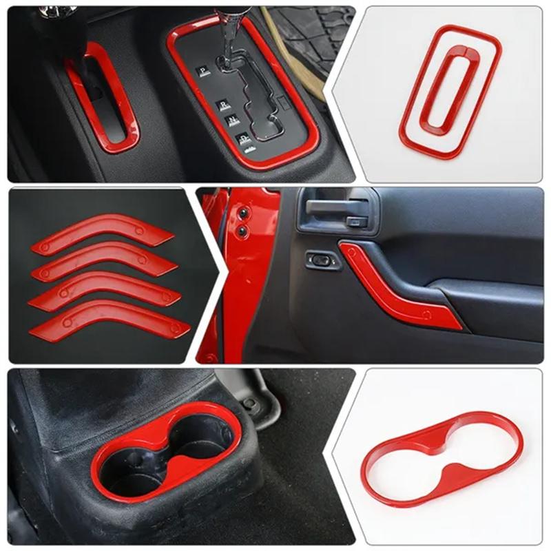 18 st/set Bilinredningstillbehör Dekor Trimskydd Automobil Interiör Stickers För Jeep Wrangler JK JKU 4 Dörrar