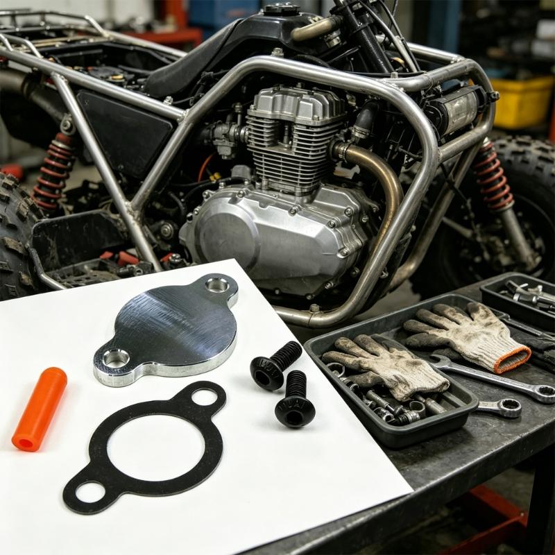 Replacement Engine Plate Kit for YFS200, Oil Injection Block Off Plate Assembly with Gasket, Seal Piece and Mounting Bolts for Maintenance Use
