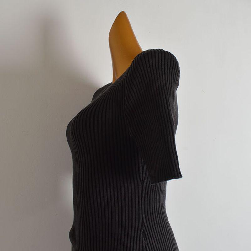French Style Retro Sexy round Neck Short Sleeve Knitting Dress Women's Clothing Fall and Winter Skinny Slimming Mid Length Long Length Bodycon Dress