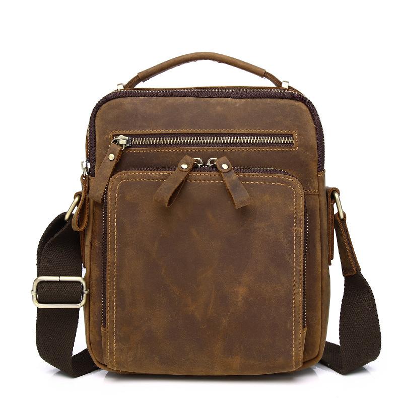 Men's Genuine Leather Single-shoulder Bag, Cowhide Men's Bag, Large-capacity Retro Crossbody Bag