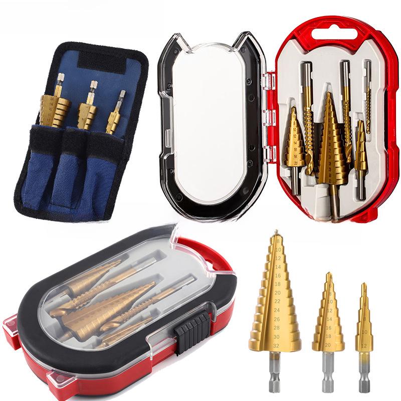 

Serrated Titanium-Plated Pagoda Drill Bit 6-Piece Set for Woodworking, Hole Opening, Groove Drilling. 4-12