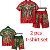 European and American Street Men's Short Sleeved T-shirt Shorts Set 3D Angel Wings Skull Print Men's and Women's Loose Casual Sports Suit