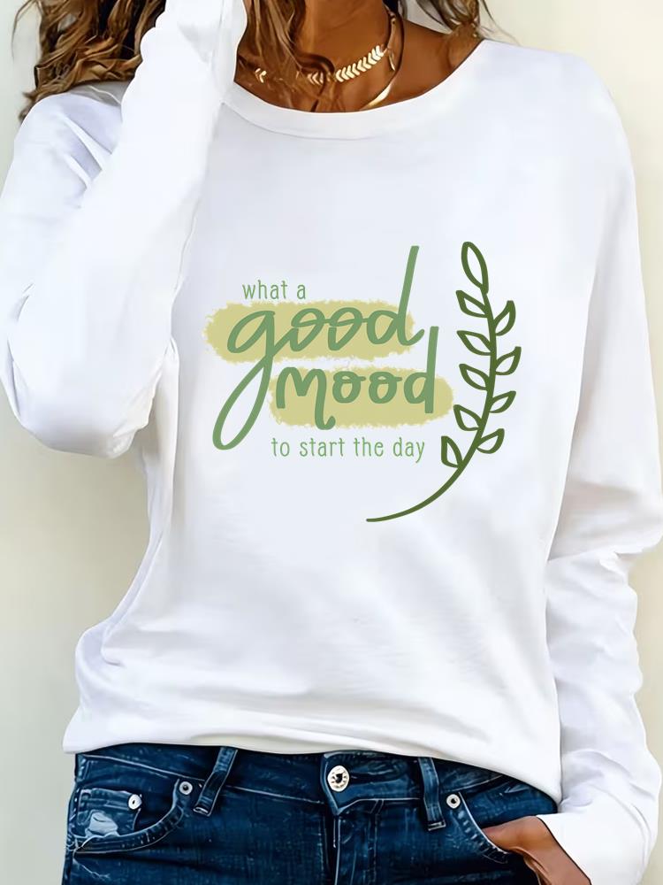 (Asian Size) Print T Shirt Tee Women letter style trend Clothing autumn winter spring Casual Fashion Top o-neck Graphic Long Sleeve T-shirts