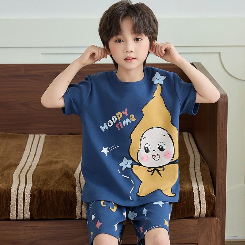 Boys Cartoon Pajama Set Short Sleeve Cotton Sleepwear Kids 8 Years Lightweight Home Outfit