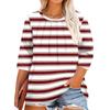 Women's Solid Color Round Neck Plus Size Tops 3/4 Sleeves Elegant Shirt Tops