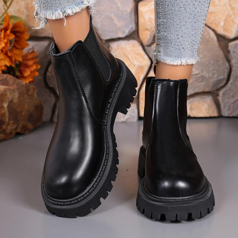 

Fashion Women s Solid Color Platform Chelsea Boots Slip On Soft Sole Pu Leather Ankle Boots Woman Comfortable Autumn Winter Botas Mujer 35 чёрный
